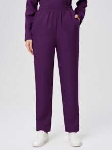 Scrubzie 2件套抗皱立领长袖女式手术服上衣和裤子套装 - 紫色 - 查看 7