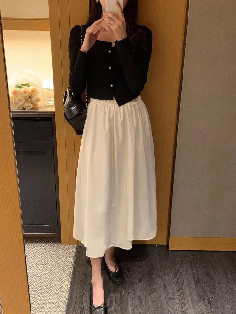 Women 2024 New Fashion Crew Neck Long Sleeve 2 In 1 Dress, Stylish Design, Slim Fit,Fall Women Clothes