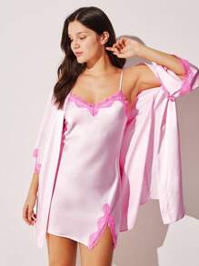 LUVLETTE Sexy zijdezacht satijn, luxe kanten rand, V-hals, bandjes, camisole, loungewear, slipjurk, luchtig nachthemd, lingerie
