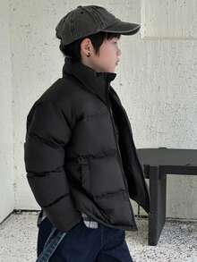 Dazy Kids 青少年男童冬季绗缝拉链外套 - 黑色 - 查看 3