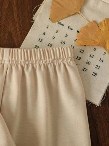Souflis Souflis Baby Girl Fashion Simple Lace Badge Long Sleeve Round Neck Sweatshirt And Tie Waist Pants 2pcs Outfit Set, Suitable For Spring And Autumn, Daily Wear, Outings, College, Park, Playground Cream Baby Girl Outfit Baby Set Autumn Winter Season Toddler Cream Outfit - Apricot - View 6
