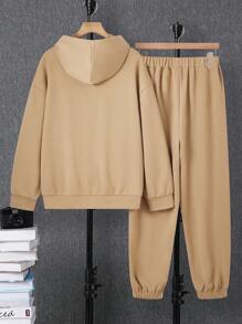 SHEIN 青少年男孩字母印花连帽衫和运动裤套装