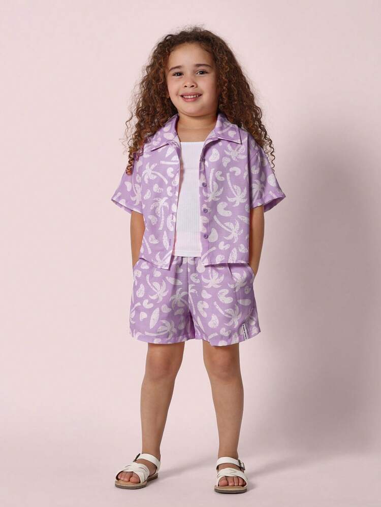 Linen Feel Hawaiian Palm Tree Button Down Shirt Co-Ords