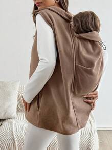 SHEIN Autumn And Winter Maternity Simple Solid Zip-Up Stand Collar 3-In-1 Jacket - Brown - View 4
