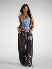 StreetHx 女士朋克花卉印花短款抹胸 - 淺灰色 - 查看 3