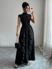 SHEIN Vestido de verano de mujer con dobladillo de volantes de unicolor elegante