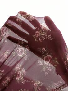 MaterniChic Váy bầu in hoa tay loe viền bèo nhún thanh lịch - Màu Đỏ Sâu - Xem 4