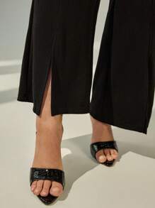 Auralis Plus Split Hem Flare Leg Trousers - Black - View 3