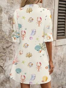 SHEIN Clasi Meeres-Muschelprint Urlaubs Kurzkleid für Damen mit Urlaubsstimmung - Aprikosenfarben - Übersicht 2
