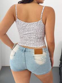 POPSWAY New Fashionable Sexy Sweet Lace Trim V-Neck Camisole With Leopard & Floral Print Elements, Slim Fit Versatile Tank Top For Women - Multicolor - View 2