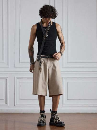 Street Life Men's Solid Color Casual Suit Shorts