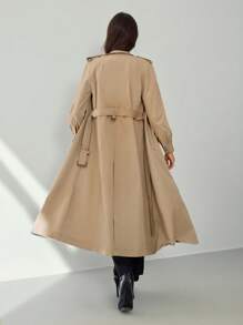 SHEIN Tall 女款休閒純色風衣，春秋款，適合高個女性 - 卡其色 - 查看 2