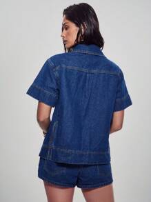 Denimoi 翻盖口袋领短袖牛仔上衣