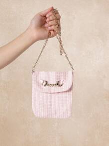 SUMWON 优雅纹理圈圈裙派对休闲春夏特殊场合百褶溜冰迷你裙，配有上衣套装和配套包袋 - 粉色 - 查看 6