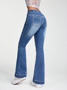 SHEIN ICON Casual Washed High Street Low Waist Jeans - Medium Wash - View 2