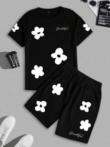 Manfinity Joysei Men's Fashion T-Shirt And Shorts Set, Suitable For Summer - Black - View 2