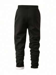 SHEIN Tween Boy Winter Thick Flocked 3D Embossed Pants - Black - View 2