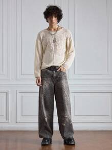 ROMWE MEN Casual Pull tricoté décontracté et ajouré à patchwork pour homme - Nude - Voir 3