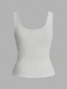 Slaydiva Casual All-Match White Cami Top With Deep U-Neck And Racerback-C Ribbed Tank Top Women Tank Tops Tank Tops For Women Tank Top With Buttons Henley Tank Top - Light Grey - View 2