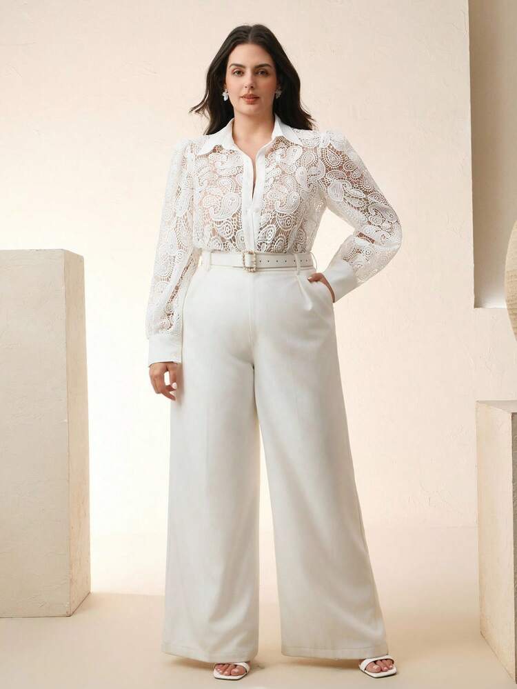 French Hollow-Out Embroidery Lace Patchwork Long Sleeve Women Blouse For Holiday Party Clothes Plus Size Women Shirt