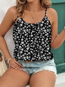 EMERY ROSE 大码女式花卉印花休闲优雅吊带背心和背心，夏季度假 - 黑與白 - 查看 4