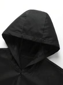 Manfinity Homme Men's Casual Street Style Letter & Geometric Print Zip-Up Hooded Jacket - Black - View 3