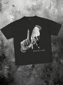 Tseoso 3pcs/Set Casual Hip Hop Graphic Round Neck Short Sleeve Loose T-Shirt For Women Slightly Sheer Suitable For Going Out