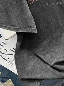 Manfinity Joysei Camiseta gráfica de California vintage oversize para hombres, de color negro mezclado, de manga corta, ideal como regalo para novio y para uso al aire libre. Camiseta vintage de California, camiseta con eslogan de California para hombres