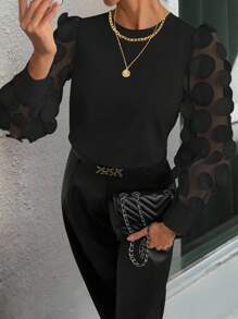 SHEIN LUNE 女士简约时尚夏季休闲纯色长袖衬衫 - 黑色 - 查看 4