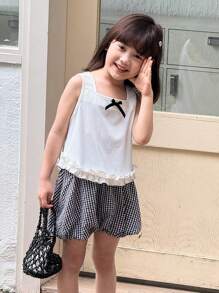 SHEIN 2-teiliges Set für Kleine Mädchen mit lässigem Camisole und Bloomers, Schleifendekor und Rüschensaum - Verschiedenfarbig - Übersicht 5