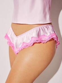 LUVLETTE 女士性感丝滑缎面奢华蕾丝花边 V 领吊带背心上衣和短裤透气家居睡衣套装内衣和睡衣