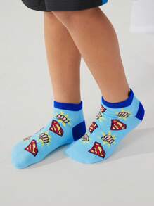 SUPERMAN X SHEIN 3 Pairs Cute Cartoon Striped Pure Cotton Boys/Children Socks, Reinforced Toe & Heel, All Season Wear, Suitable For School & Daily, Blue - Multicolor - View 7