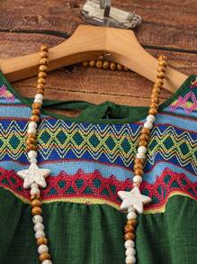 Linhara 大码女式优雅休闲牛仔连衣裙，假日度假 - 綠色 - 查看 4