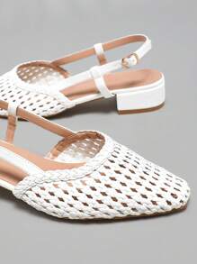SHUZIA Women Comfortable Slingback Braiding Heels For Christmas Valentine's Day - White - View 4