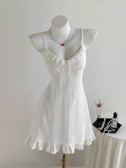 Comfortcana Women Summer Casual Solid Color Spaghetti Strap Mini Dress