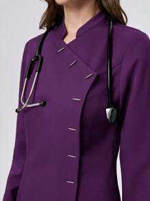 Scrubzie 2件套抗皱立领长袖女式手术服上衣和裤子套装 - 紫色 - 查看 4