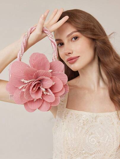 MOTF PREMIUM FAUX PEARL DETAIL STEREO FLORAL EVENING BAG