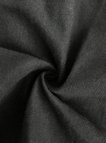 SHEIN 青少年女孩休闲时尚百搭口袋半松紧腰紧身直筒黑色裤子，返校季 - 黑色 - 查看 6