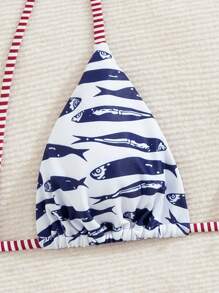 Swim Vcay 时尚甜美露肩比基尼，带侧蝴蝶结，无钢圈可拆卸垫，性感女士两件套泳衣，适合海滩和机场 - 藏蓝色 - 查看 3