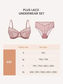 LUVLETTE Women 2pcs Sexy Lingerie Set Full Coverage Unlined Lace Elegance & Mesh Minimizer Bra Lace Bra Panty Matching Sets