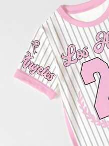 Girls Casual & Fashionable LA 23 Stripes Slogan & Letter Print Short Sleeve T-Shirt Dress, Sibling Outfits Matching Set (2pcs Sold Separately) Girls Sport Dress Baseball Dress Kids Clothes Girls Girls Pink Dress Girls Jersey Dress
