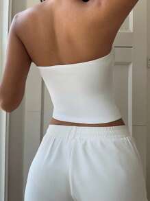 Aloruh Áo crop top bó sát in họa tiết hoa dâm bụt màu xanh lam đậm không quai ngang dành cho nữ, phù hợp cho mùa hè, áo bandeau họa tiết hoa Hawaii, kỳ nghỉ, lễ hội âm nhạc, đi chơi biển - Nhiều màu - Xem 3