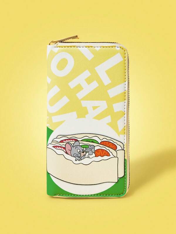 TOM & JERRY X SHEIN Yellow & Green Cartoon Sandwich & Letter Print Fashionable & Interesting Wallet