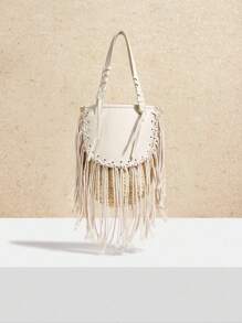 SHECARRY Women's Boho Tassel Design Fashion Handbag For Vacation - Beige - View 3
