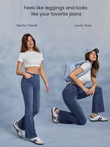 GLOWMODE Jeanious 超弹力经典牛仔喇叭牛仔裤 Jflare 带五个口袋 瑜伽日常 - 藍色 - 查看 4