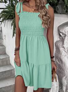 Breezaya Solid Color Casual Loose Strap Sundress - Mint Green - View 6