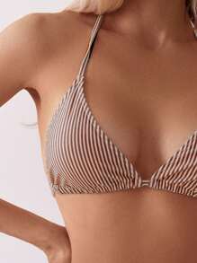 SHEIN Printed Random Strappy Striped Camisole Top And Drawstring Side Tie Bikini Swimwear Set For Summer Beach Vacation - Multicolor - View 5