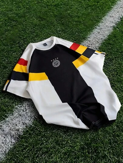 PAVTROS 几何拼色短袖运动休闲上衣