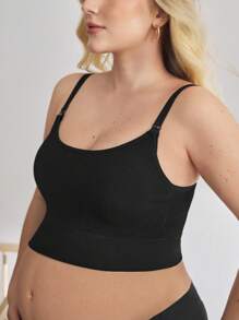 BloomMama Plus Size Maternity Nursing Pumping Lace Bra For Breastfeeding Push Up Pregnancy Bralette Underwear - Black - View 5