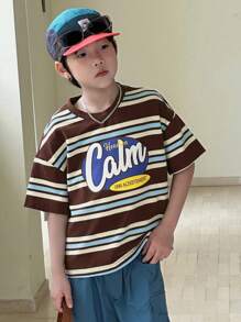 DAZY Tween Boy Round Neck Striped Print Short Sleeve T-Shirt, Summer, Back To School Clothes - Multicolor - View 8